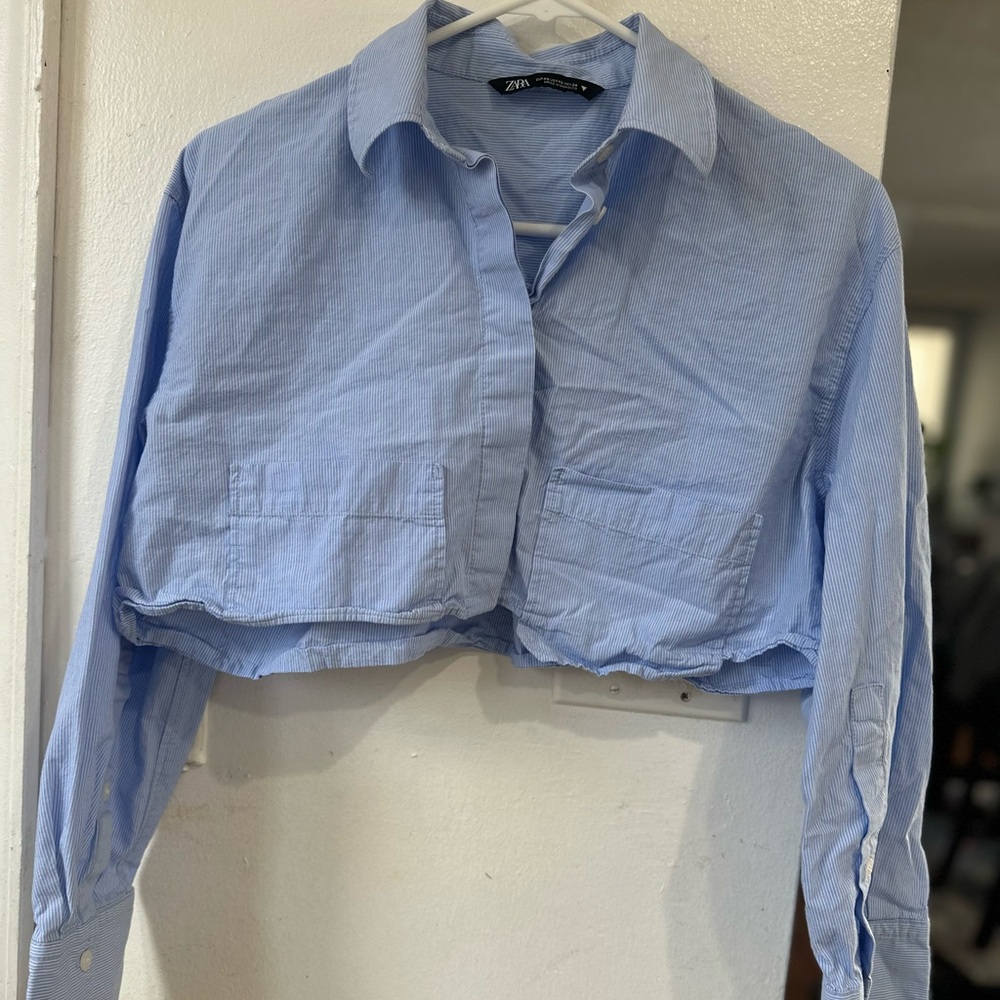Zara Striped Blue Button-Up Shirt
